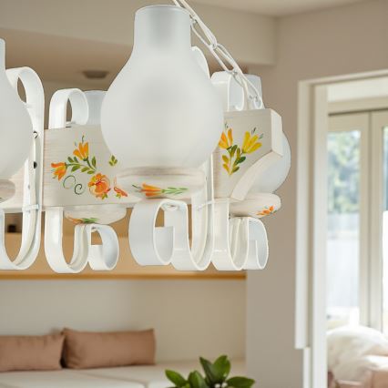 Brilagi - Lustre à chaîne QUEEN 4xE14/40W/230V hêtre/crème