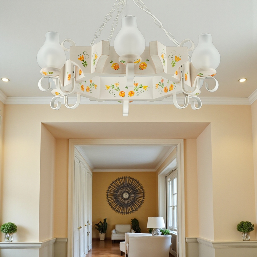 Brilagi - Lustre à chaîne QUEEN 6xE14/40W/230V hêtre/crème