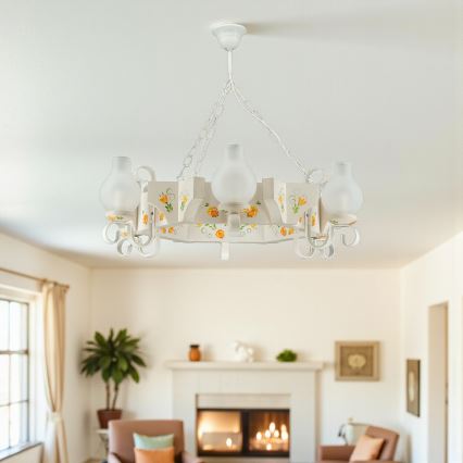 Brilagi - Lustre à chaîne QUEEN 6xE14/40W/230V hêtre/crème