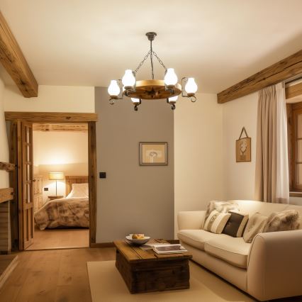 Brilagi - Lustre à chaîne ROATA 6xE14/40W/230V Ø 70 cm hêtre