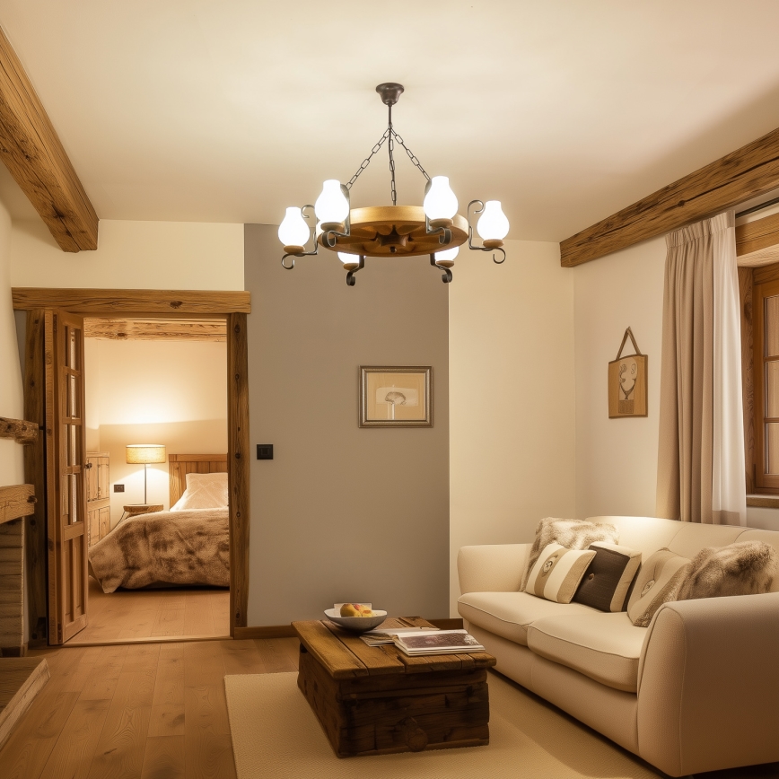 Brilagi - Lustre à chaîne ROATA 6xE14/40W/230V Ø 70 cm hêtre