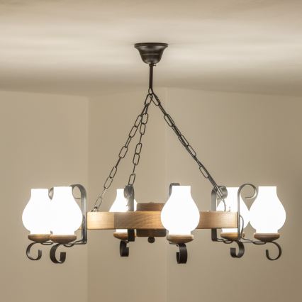 Brilagi - Lustre à chaîne ROATA 6xE14/40W/230V Ø 70 cm hêtre