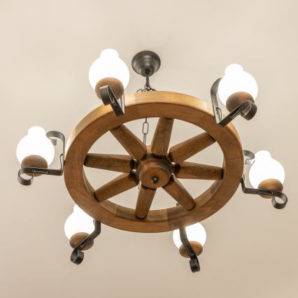 Brilagi - Lustre à chaîne ROATA 6xE14/40W/230V Ø 70 cm hêtre