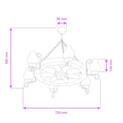 Brilagi - Lustre à chaîne ROATA 6xE14/40W/230V Ø 70 cm hêtre