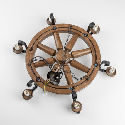 Brilagi - Lustre à chaîne ROATA 6xE14/40W/230V Ø 70 cm hêtre/noyer