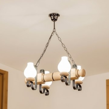 Brilagi - Lustre à chaîne RUSTIC 4xE14/40W/230V chêne