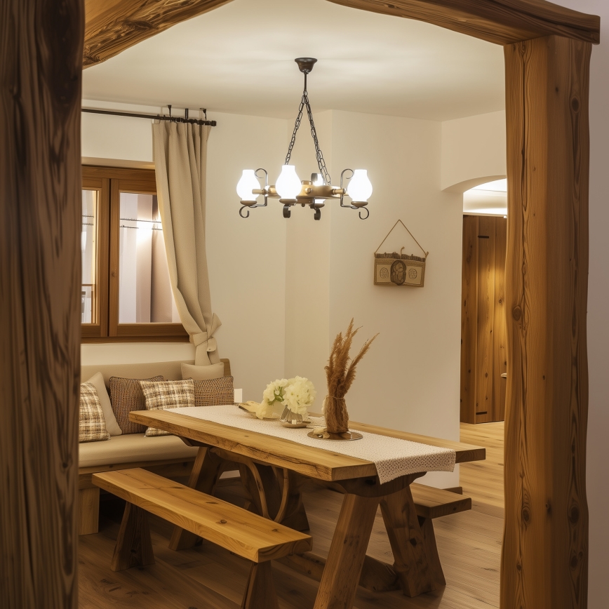 Brilagi - Lustre à chaîne TIMONA 4xE14/40W/230V Ø 50 cm hêtre/noyer