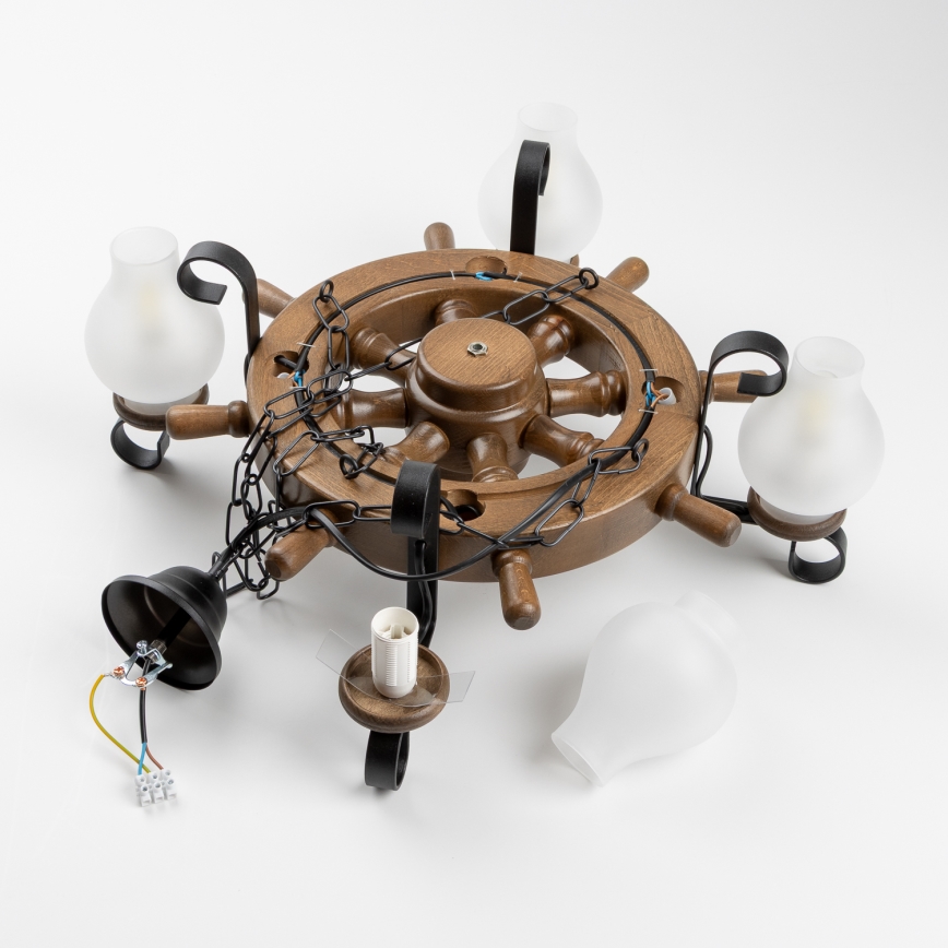 Brilagi - Lustre à chaîne TIMONA 4xE14/40W/230V Ø 50 cm hêtre/noyer