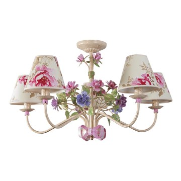 BRILAGI - Lustre à tige ROMANCE 5xE14/40W/230V multicolore/beige/patiné