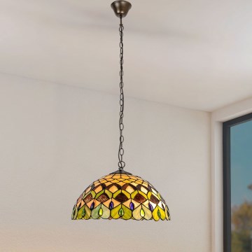 Brilagi - lustre en vitrail de style Tiffany suspendu par une chaîne MARGARET 2xE27/60W/230V