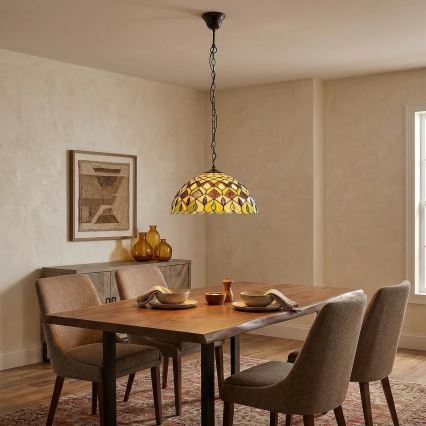 Brilagi - lustre en vitrail de style Tiffany suspendu par une chaîne MARGARET 2xE27/60W/230V