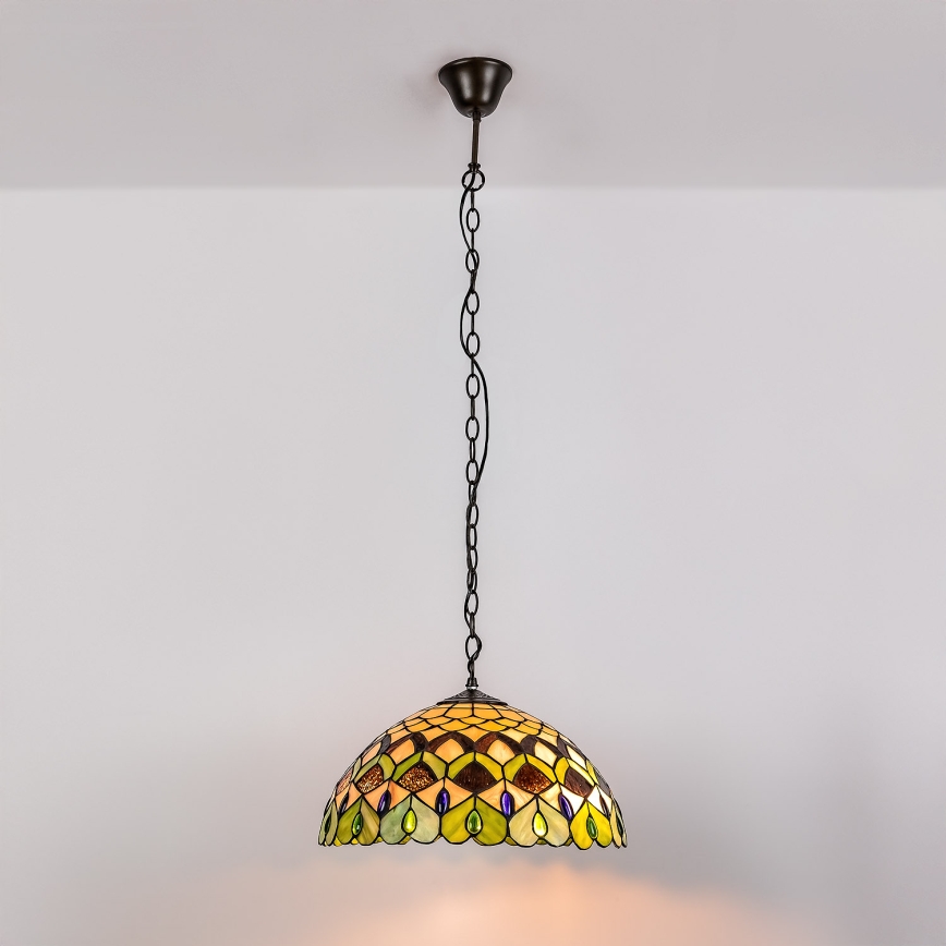 Brilagi - lustre en vitrail de style Tiffany suspendu par une chaîne MARGARET 2xE27/60W/230V
