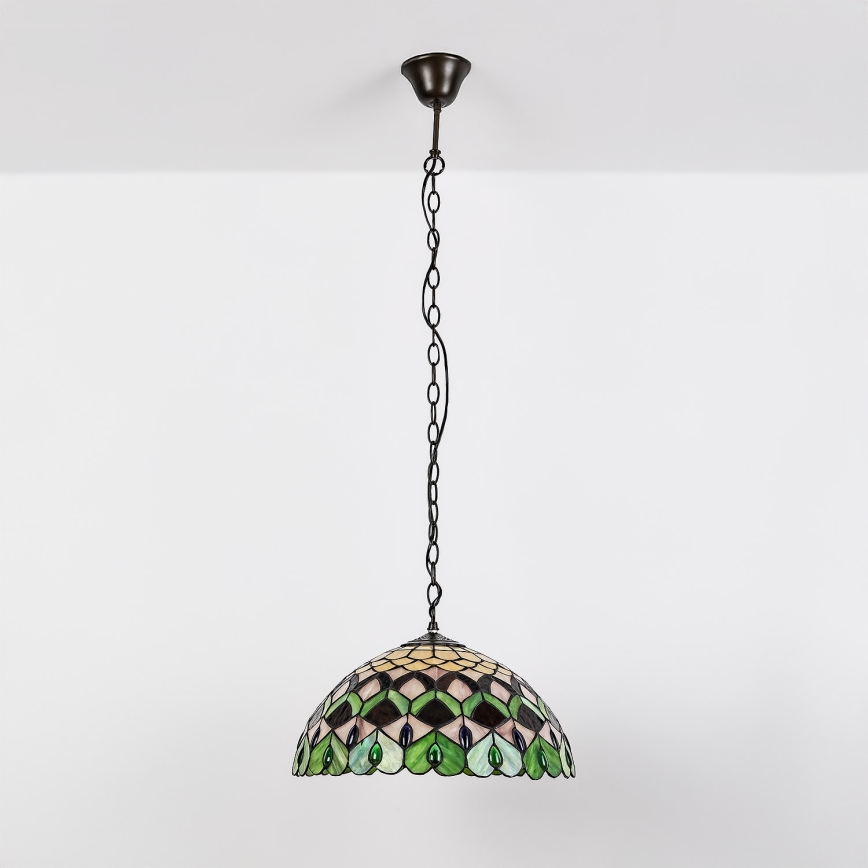 Brilagi - lustre en vitrail de style Tiffany suspendu par une chaîne MARGARET 2xE27/60W/230V