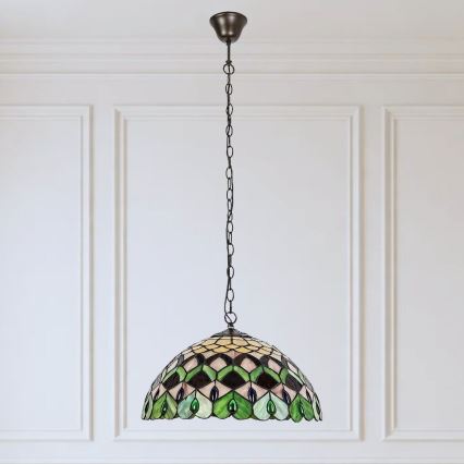 Brilagi - lustre en vitrail de style Tiffany suspendu par une chaîne MARGARET 2xE27/60W/230V