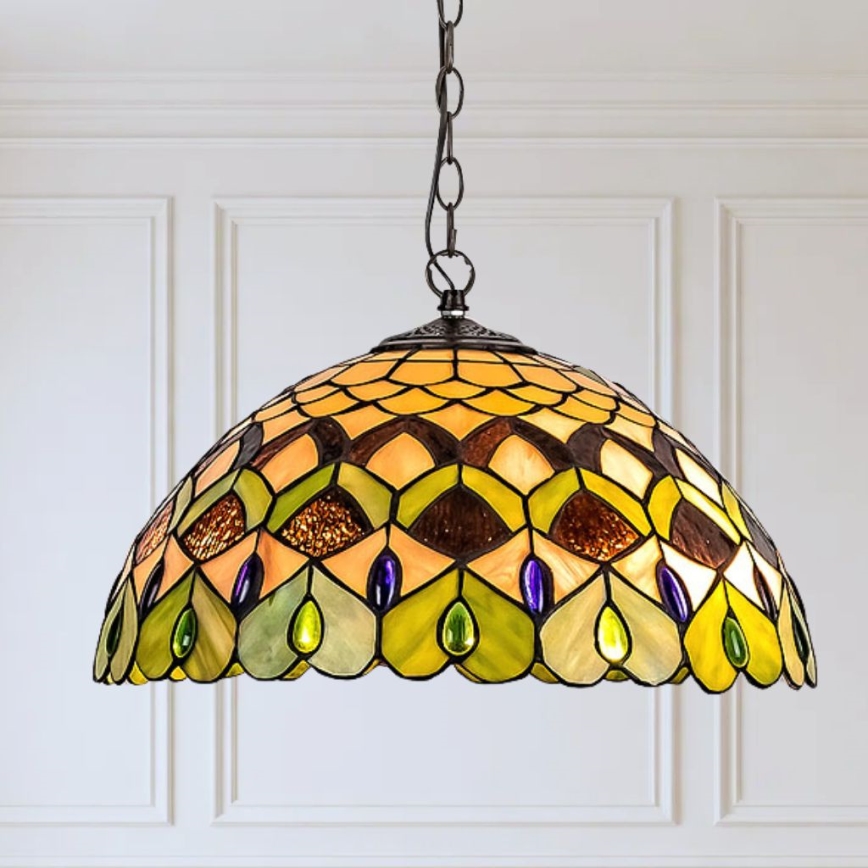Brilagi - lustre en vitrail de style Tiffany suspendu par une chaîne MARGARET 2xE27/60W/230V