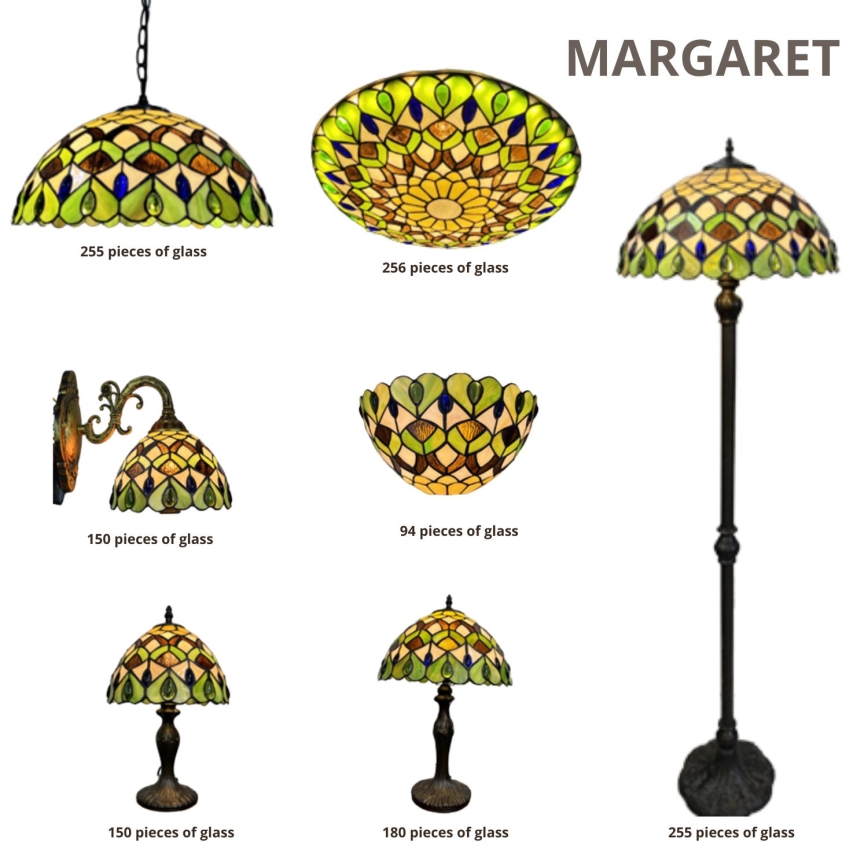 Brilagi - lustre en vitrail de style Tiffany suspendu par une chaîne MARGARET 2xE27/60W/230V