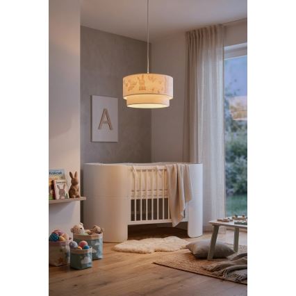 Brilagi - Lustre enfant LED suspendu sur câble BOBO, 1xE27/10W/230V, Ø 35 cm, blanc/petits lapins