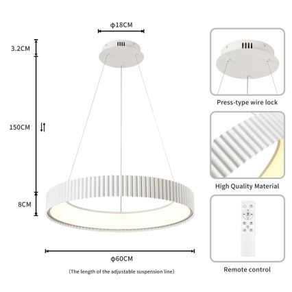 Brilagi - Suspension LED dimmable à câble FALCON MODERN LED/54W/230V Ø 60 cm blanche + télécommande