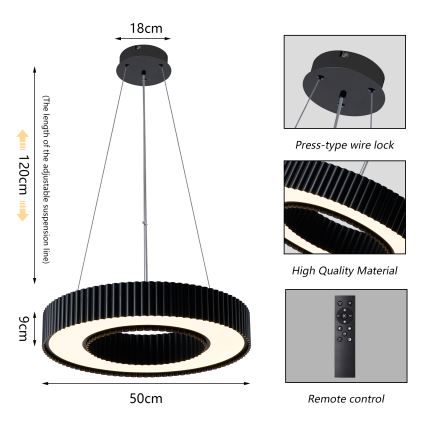Brilagi - Suspension LED dimmable sur câble LUMIX LED/48W/230V 3000-6000K noir Ø 50 cm + télécommande