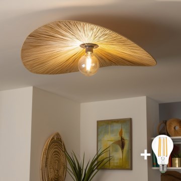 Brilagi - Lustre LED fixé au plafond CERIA BOHO 1xE27/40W/230V Ø 80 cm raphia/chêne