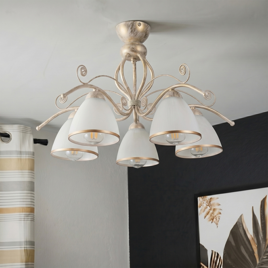 Brilagi - Lustre LED monté en surface ANTICO 5xE27/60W/230V/3000K, patine blanche