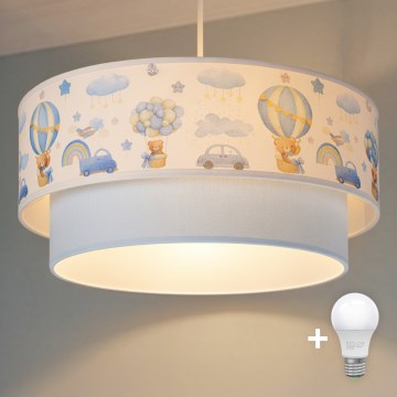 Brilagi - Lustre LED pour enfant sur câble BOBO 1xE27/10W/230V Ø 40 cm crème/bleu/oursons