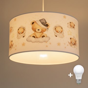 Brilagi - Lustre LED pour enfant suspendu sur câble BOBO 1xE27/60W/230V Ø 35 cm blanc/oursons