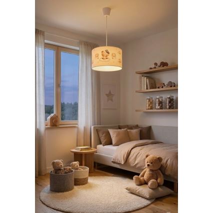 Brilagi - Lustre LED pour enfant suspendu sur câble BOBO 1xE27/60W/230V Ø 35 cm blanc/oursons