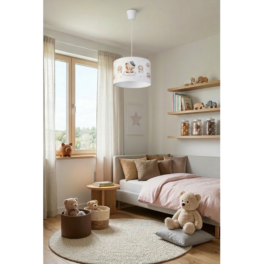 Brilagi - Lustre LED pour enfant suspendu sur câble BOBO 1xE27/60W/230V Ø 35 cm blanc/oursons