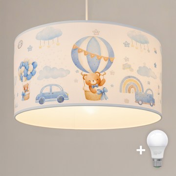 Brilagi - Lustre LED pour enfants suspendu par câble BOBO 1xE27/60W/230V Ø 35 cm bleu/oursons