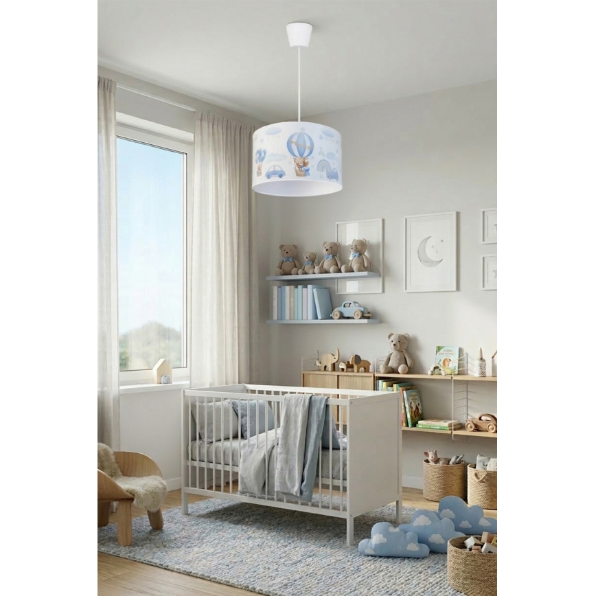 Brilagi - Lustre LED pour enfants suspendu par câble BOBO 1xE27/60W/230V Ø 35 cm bleu/oursons