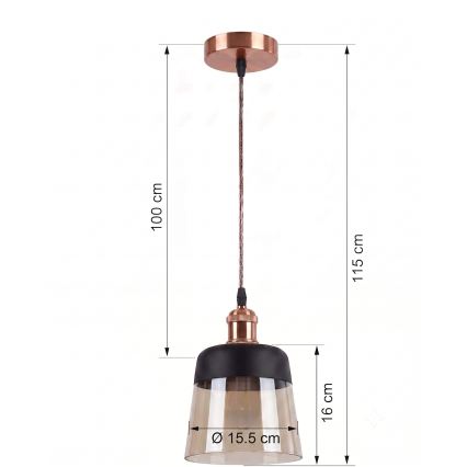 Brilagi - Suspension LED sur câble RETRO GLASS 1xE27/60W/230V Ø 15,5 cm cuivré/beige fumé/noir