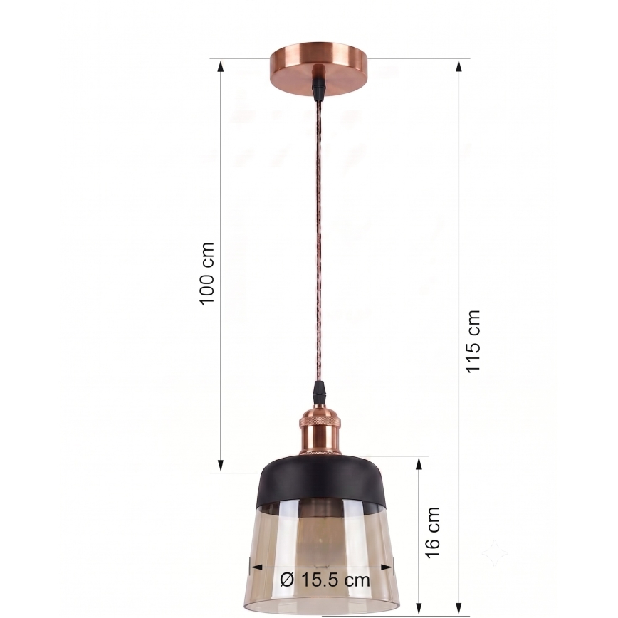Brilagi - Suspension LED sur câble RETRO GLASS 1xE27/60W/230V Ø 15,5 cm cuivré/beige fumé/noir