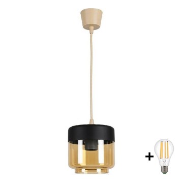 Brilagi - Lustre LED RETRO GLASS 1xE27/60W/230V Ø 14 cm beige/fumé beige/noir