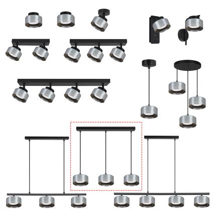 Brilagi - Suspension LED RGB+CCT dimmable sur câble AURA LUX 3xGX53/14W/230V 2700-6500K Wi-Fi Tuya noir/fumé