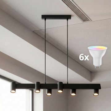 Brilagi - Lustre LED RGBW dimmable sur câble SELE 6xGU10/6,5W/230V 2700-6500K noir + télécommande
