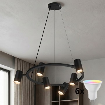 Brilagi - Lustre LED RGBW dimmable suspendu sur câble SELE 6xGU10/6,5W/230V 2700-6500K noir + télécommande