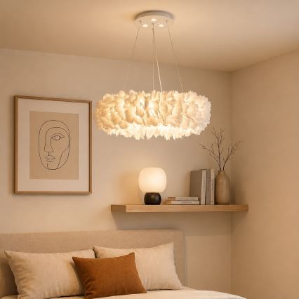 Brilagi - Lustre LED sur câble FEATHER 3x E27/40W/230V + 3x LED 3W Ø 40 cm blanc