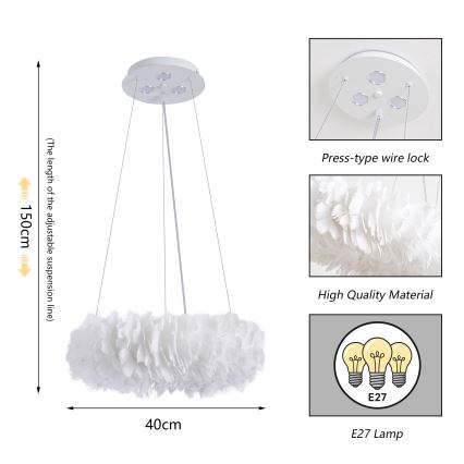 Brilagi - Lustre LED sur câble FEATHER 3x E27/40W/230V + 3x LED 3W Ø 40 cm blanc