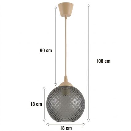 Brilagi - suspension LED sur câble RETRO GLASS 1xE27/60W/230V Ø 18 cm beige/gris fumé