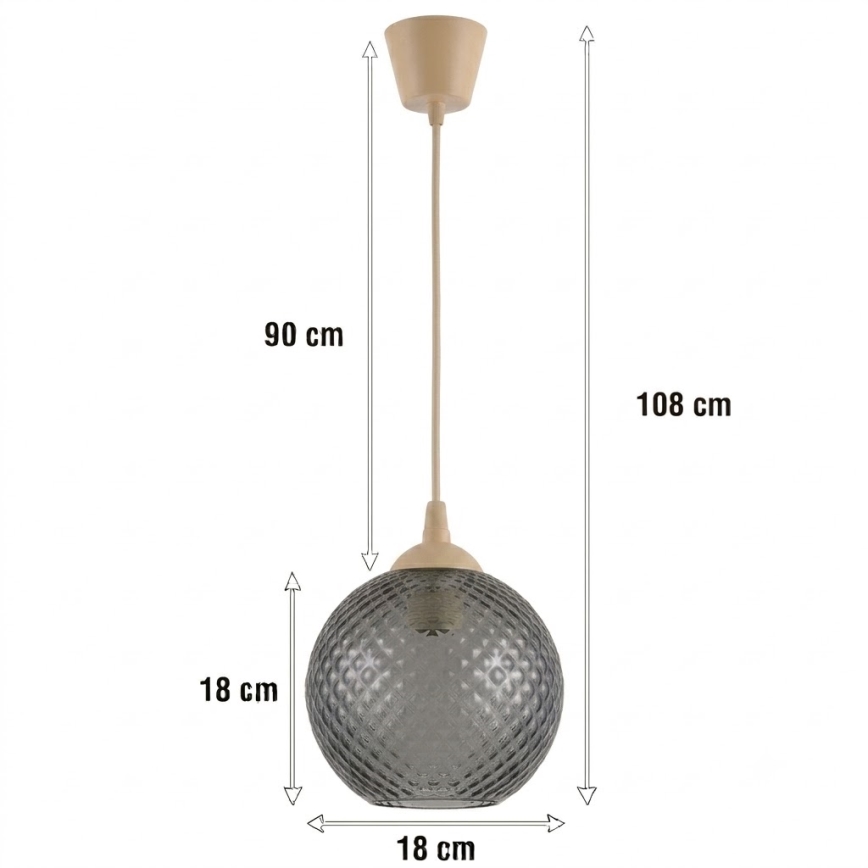 Brilagi - suspension LED sur câble RETRO GLASS 1xE27/60W/230V Ø 18 cm beige/gris fumé