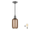 BRILAGI - Lustre LED sur câble RETRO GLASS 1xE27/60W/230V Ø 14 cm noir/brun fumé
