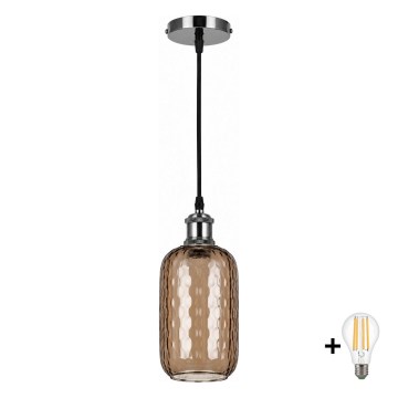 BRILAGI - Lustre LED sur câble RETRO GLASS 1xE27/60W/230V Ø 14 cm noir/brun fumé