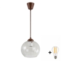 Brilagi - Lustre LED sur câble RETRO GLASS 1xE27/60W/230V Ø 25 cm brun/transparent