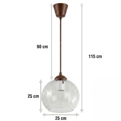 Brilagi - Lustre LED sur câble RETRO GLASS 1xE27/60W/230V Ø 25 cm brun/transparent
