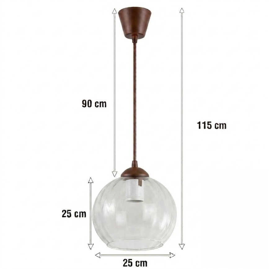 Brilagi - Lustre LED sur câble RETRO GLASS 1xE27/60W/230V Ø 25 cm brun/transparent