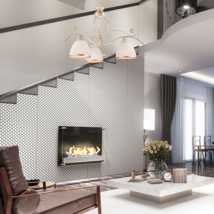 Brilagi - Lustre LED sur chaîne ANTICO 3xE27/60W/230V 3000K patine blanche