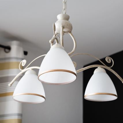 Brilagi - Lustre LED sur chaîne ANTICO 3xE27/60W/230V 3000K patine blanche