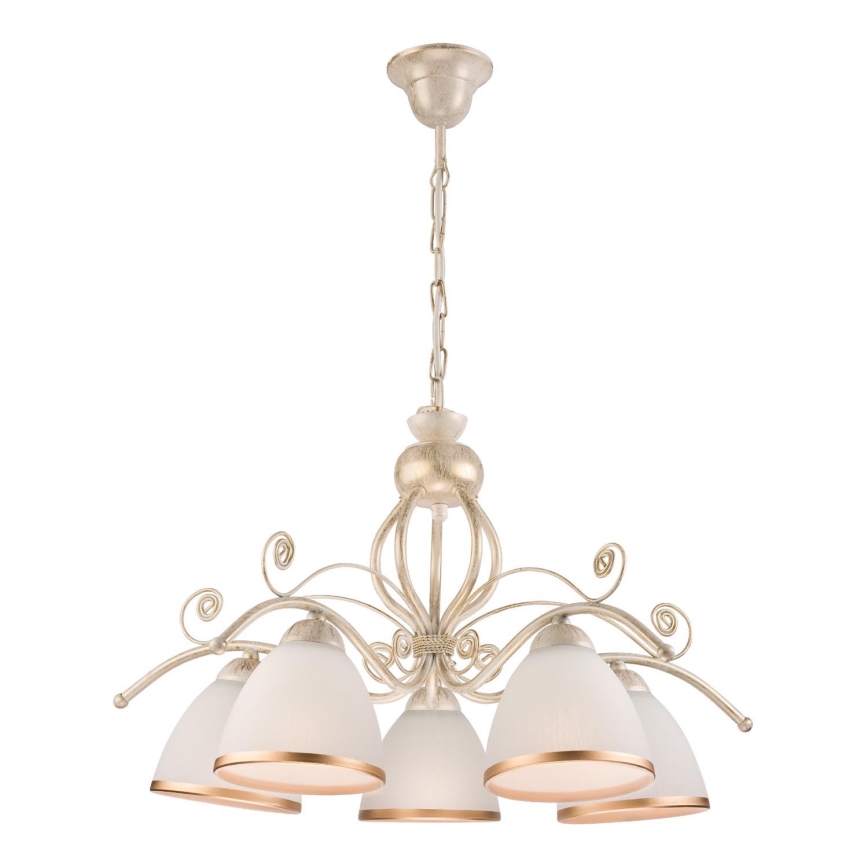 Brilagi - Lustre LED sur chaîne ANTICO 5xE27/60W/230V 3000K patine blanche
