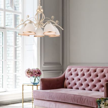 Brilagi - Lustre LED sur chaîne ANTICO 5xE27/60W/230V 3000K patine blanche